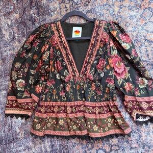 Farm Rio Peplum Blouse Size Medium